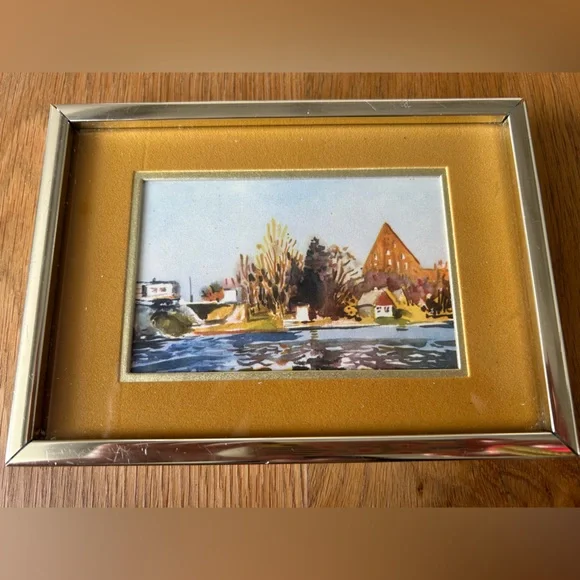 Vintage Framed Landscape Watercolour Art Print with Gold Frame - Picture 5 of 9